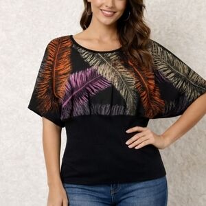 Vintage Womens Top Size Large Knit Tropical Festival Hippie 90s